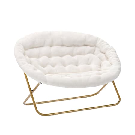 Flash Furniture Eleanor 56-in Portable Folding Dbl Saucer Chair in Ivory Faux Shearling w/a Soft Gold Steel Frame FV-FDS-001-IV-SGD-GG